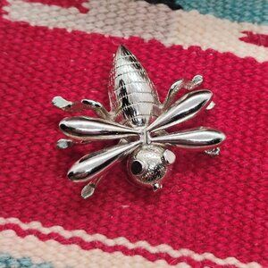 Vintage Large Silver Tone Bee Wasp Bumblebee Brooch Pin 1.5" x 1.5"